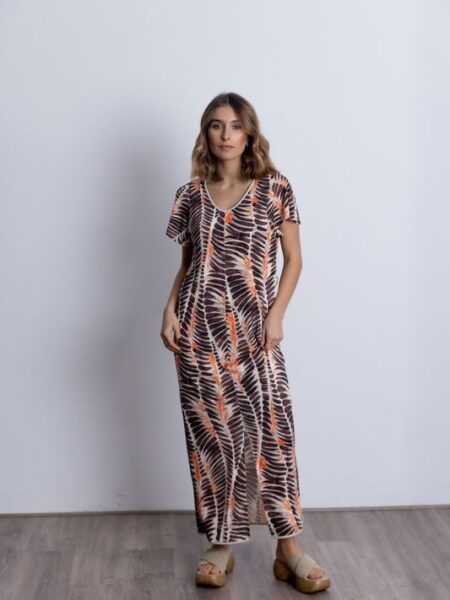 vestido BMB punto estampado v axel plumas