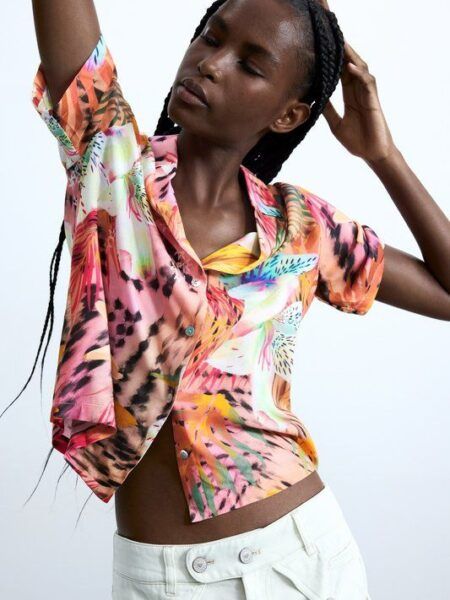 camisa Desigual manga corta flores 26swcw34